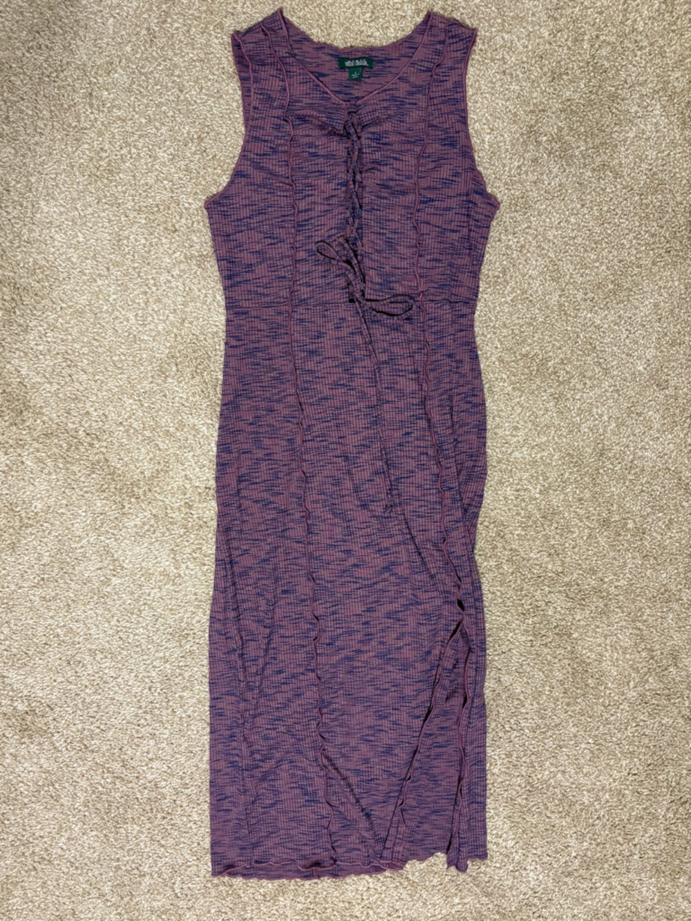 wild fable Purple and Navy Sleeveless Ribbed Maxi Dress with Front Tie